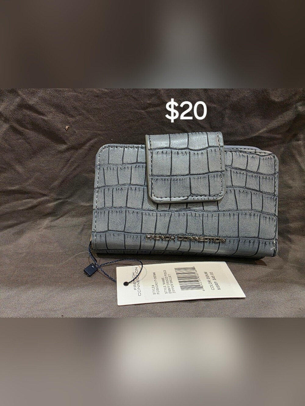 French Connection Emmy Croco Fold Zipper Wallet